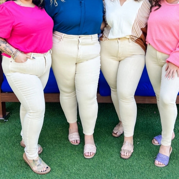 Judy Blue Tummy Control Garment Dyed Skinny Fit Jeans Bone Cream Various Plus - Picture 2 of 11